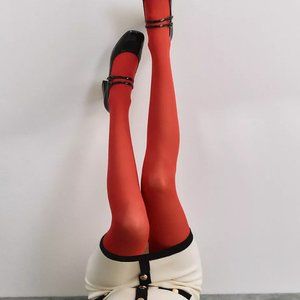 ANTHROPOLOGIE Italian Opaque Tights Red Bright Colorful Size L 1X Plus NEW